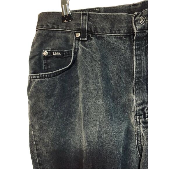 14M Lee Womens Original Jeans Black Mom Fit Denim Casual 5 Pockets Distressed - Picture 2 of 12